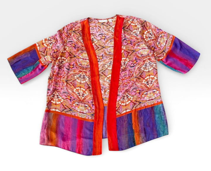 Susan Graver Preowned great condition Size L Orange/multi Cardigan