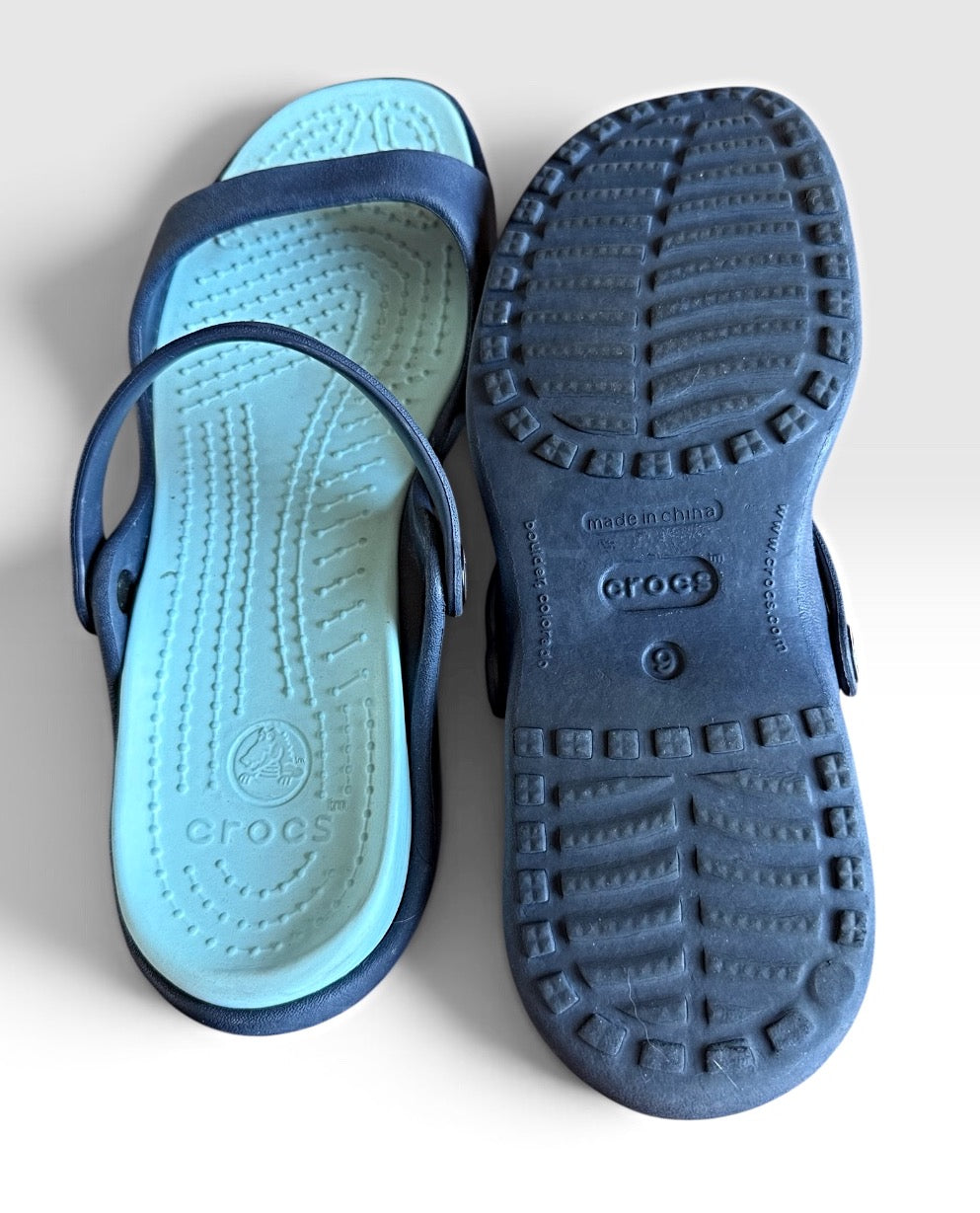 Crocs Preowned great condition Size 9 Navy/Teal Sandals