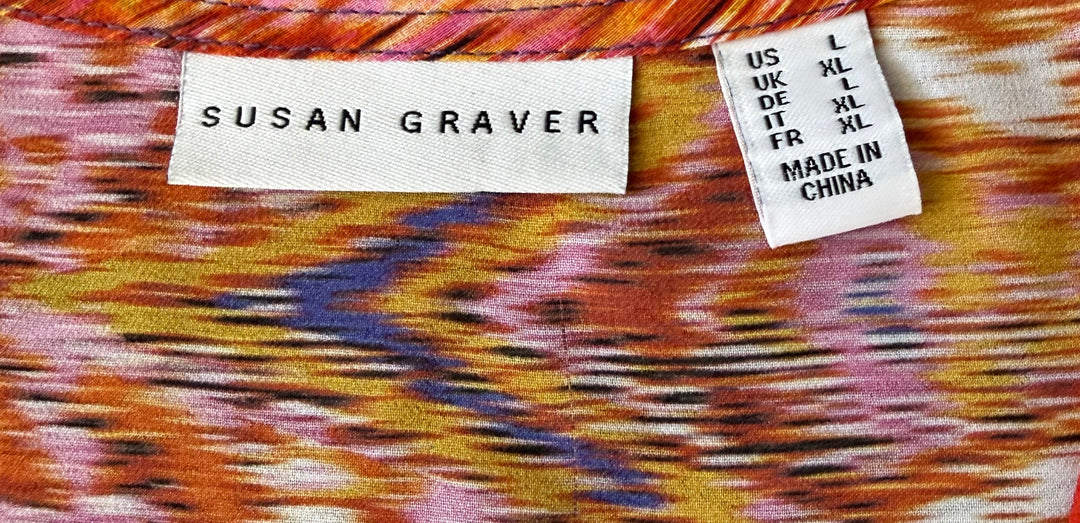 Susan Graver Preowned great condition Size L Orange/multi Cardigan
